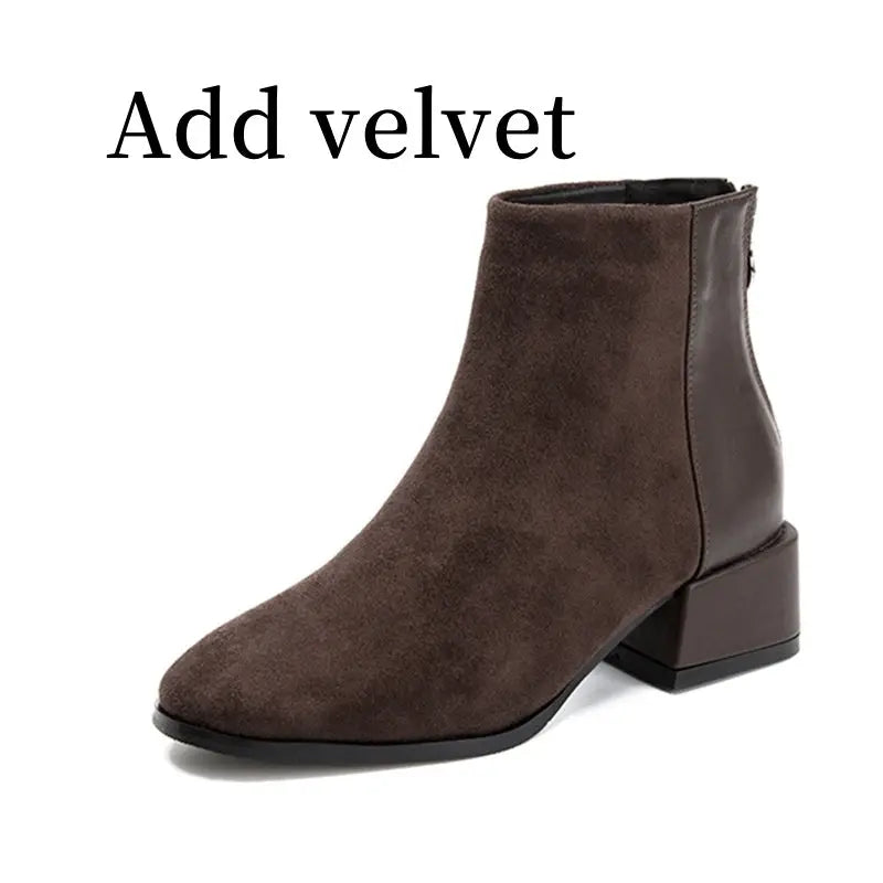 Retro Square Heel Pointed Toe Ankle Boots Fashion Versatile Chelsea Boot Women's Shoes Zunara Fashions