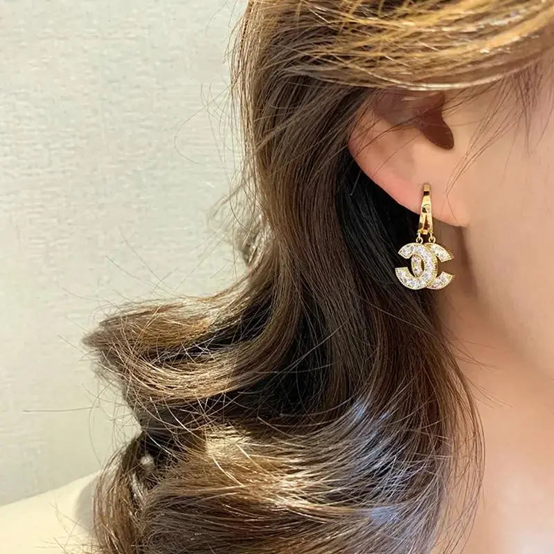 AVR JEWELS Gold Plated Hoop Double C Drop Earring For Girls and Women 65a027-52