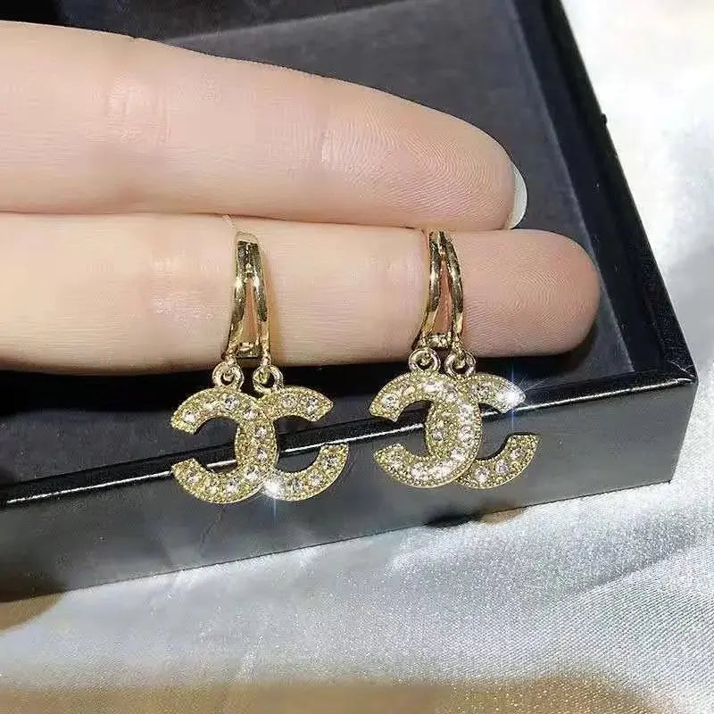 AVR JEWELS Gold Plated Hoop Double C Drop Earring For Girls and Women 65a027-52