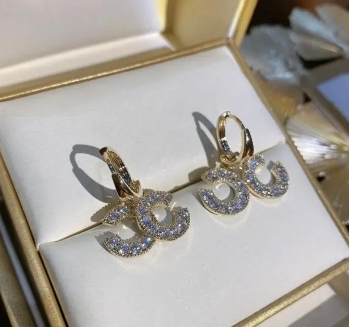 AVR JEWELS Gold Plated Hoop Double C Drop Earring For Girls and Women 65a027-52