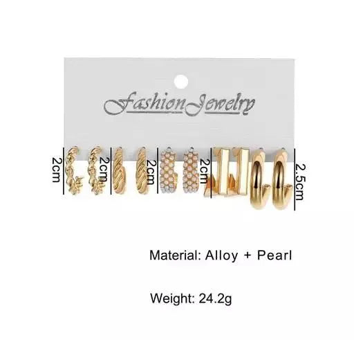 Avira Combo of 5 Pair Geometric Twisted Chain Pearl Hoop Earrings 65a027-52