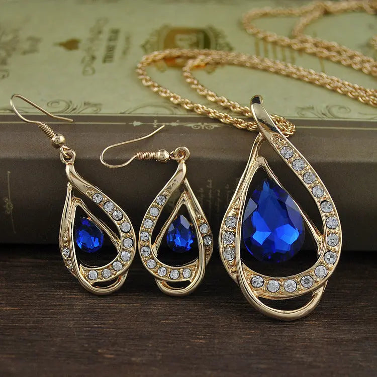 Double Drop Crystal Set Necklace Earrings Zunara Fashions
