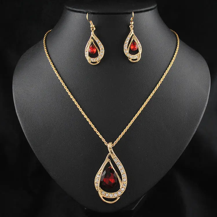 Double Drop Crystal Set Necklace Earrings Zunara Fashions