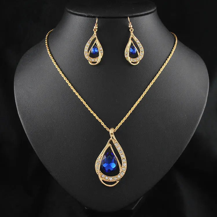 Double Drop Crystal Set Necklace Earrings Zunara Fashions