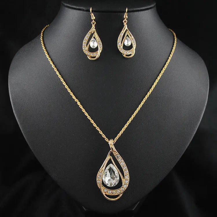 Double Drop Crystal Set Necklace Earrings Zunara Fashions
