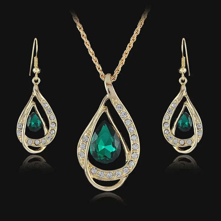 Double Drop Crystal Set Necklace Earrings Zunara Fashions