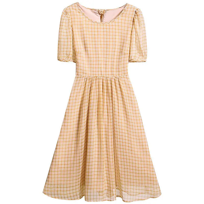French Retro Plaid Skirt New Women's Western Style Chiffon Dress Zunara Fashions
