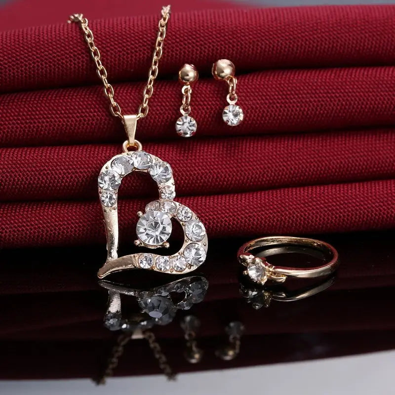 Heart Pendant Jewelry Set Rhinestone Jewellery Zunara Fashions