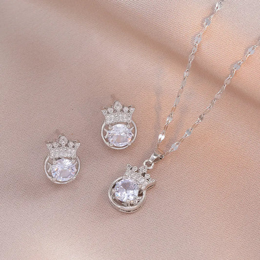 Japanese And Korean Style Zircon Niche Design Fashion Accessories Crown Necklace Zunara Fashions
