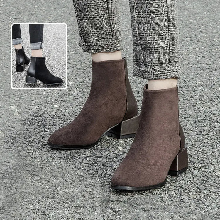 Retro Square Heel Pointed Toe Ankle Boots Fashion Versatile Chelsea Boot Women's Shoes Zunara Fashions