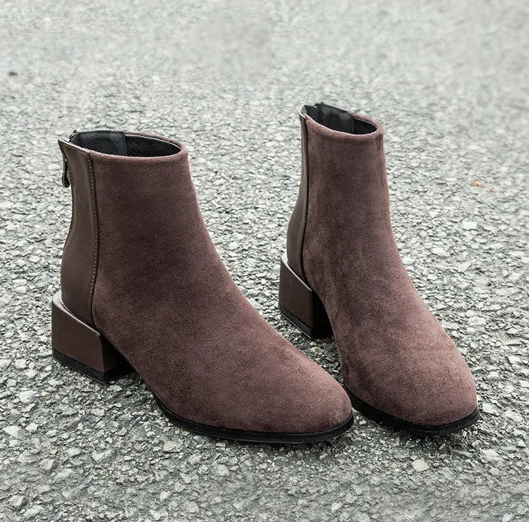 Retro Square Heel Pointed Toe Ankle Boots Fashion Versatile Chelsea Boot Women's Shoes Zunara Fashions