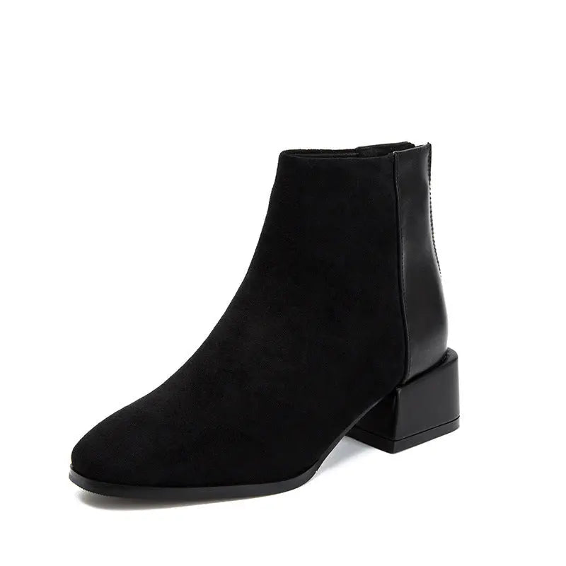 Retro Square Heel Pointed Toe Ankle Boots Fashion Versatile Chelsea Boot Women's Shoes Zunara Fashions