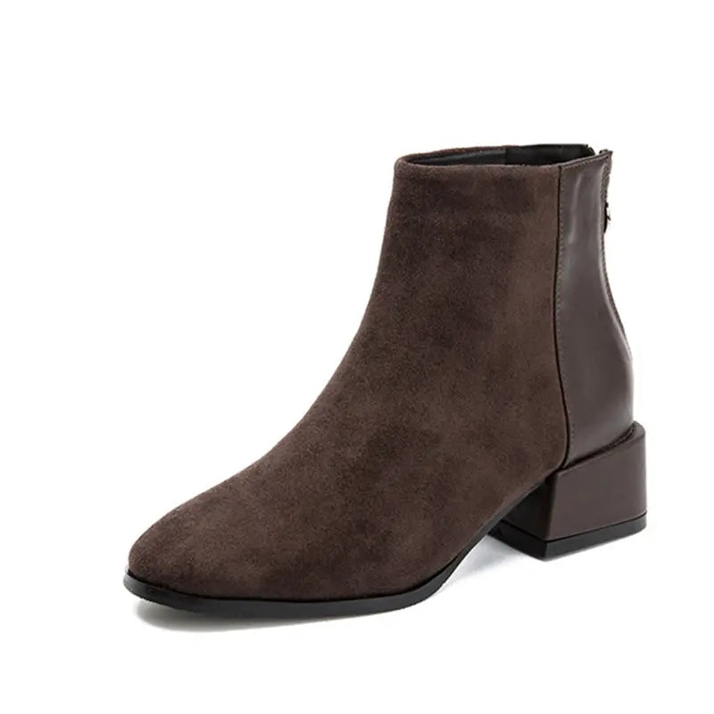 Retro Square Heel Pointed Toe Ankle Boots Fashion Versatile Chelsea Boot Women's Shoes Zunara Fashions