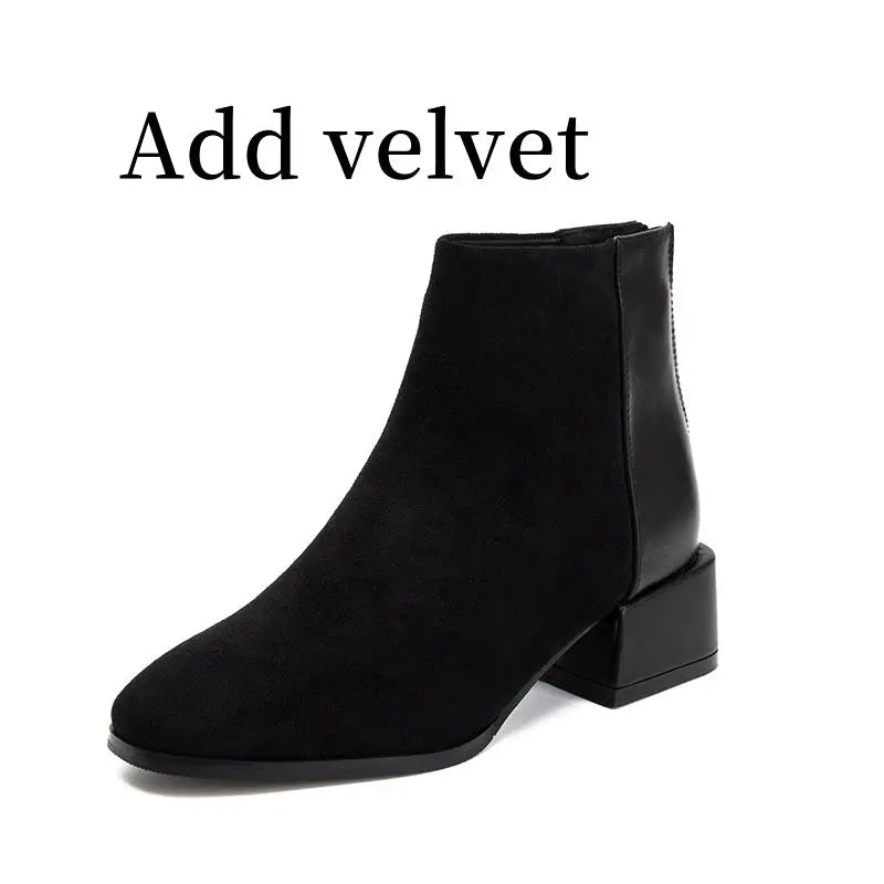 Retro Square Heel Pointed Toe Ankle Boots Fashion Versatile Chelsea Boot Women's Shoes Zunara Fashions