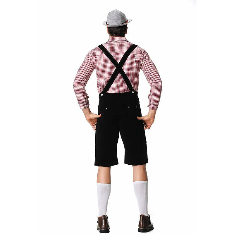 Traditional German beer festival Costume Halloween Plaid Shirt Men's Bib Hat Three-piece Suit Performance Wear Zunara Fashions