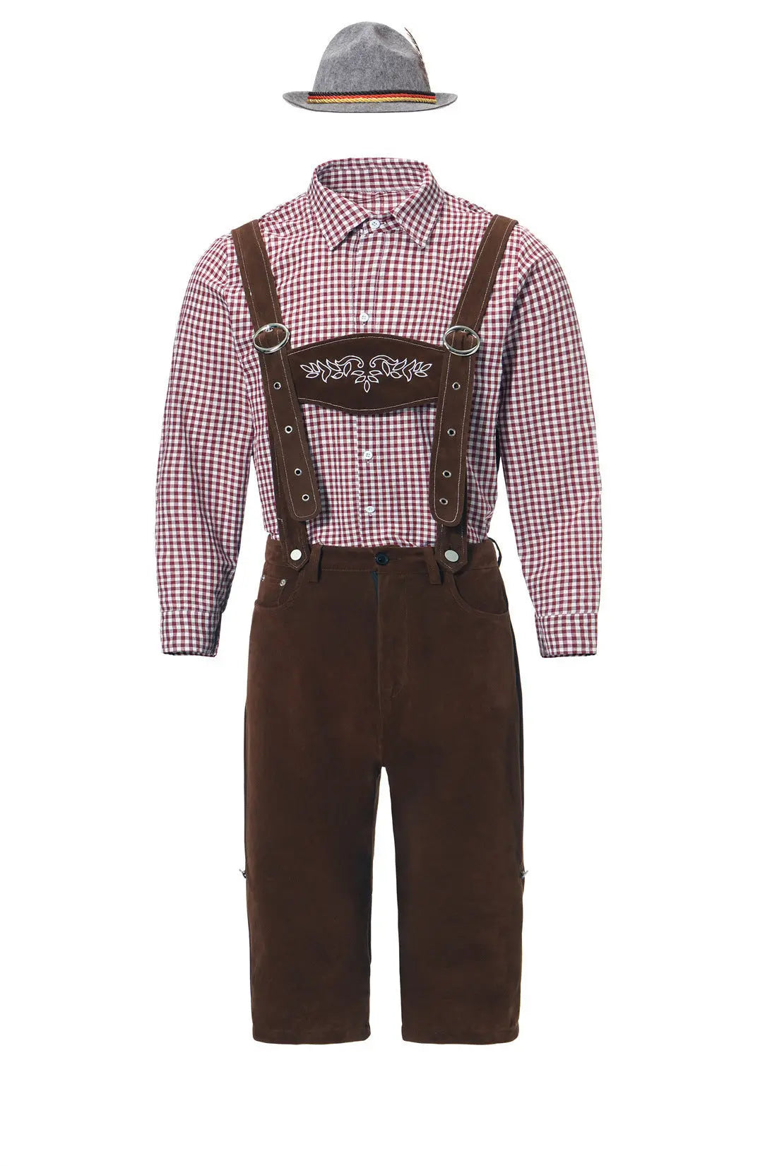 Traditional German beer festival Costume Halloween Plaid Shirt Men's Bib Hat Three-piece Suit Performance Wear Zunara Fashions