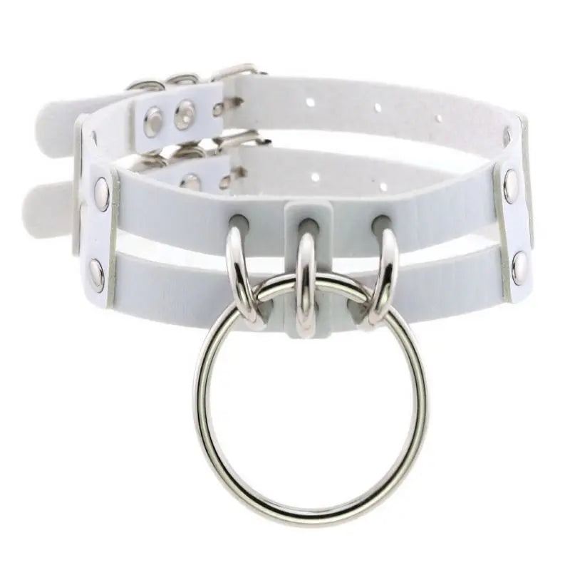 Unusual Necklace White Leather Chokers Vintage Gothic Zunara Fashions