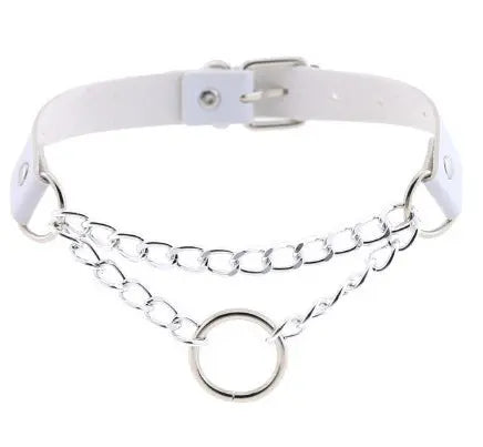 Unusual Necklace White Leather Chokers Vintage Gothic Zunara Fashions