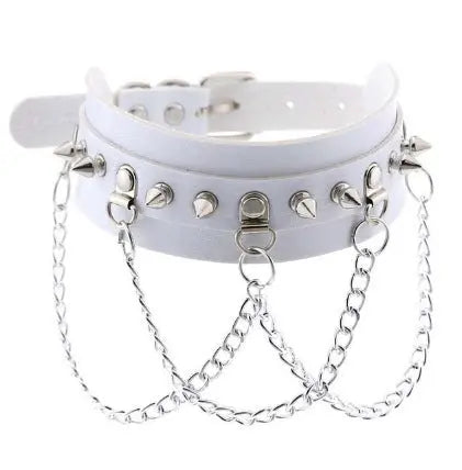 Unusual Necklace White Leather Chokers Vintage Gothic Zunara Fashions