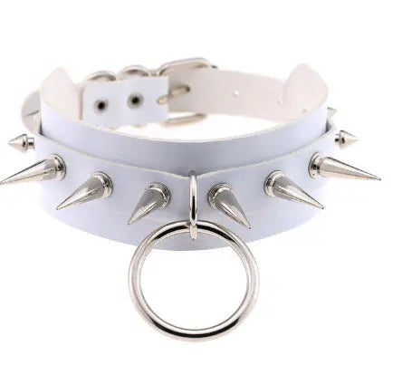 Unusual Necklace White Leather Chokers Vintage Gothic Zunara Fashions
