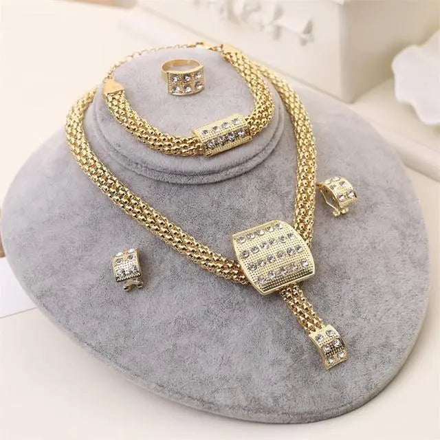 Women Cate Gold Bridal Jewelry Sets Rhinestone Pendan Zunara Fashions